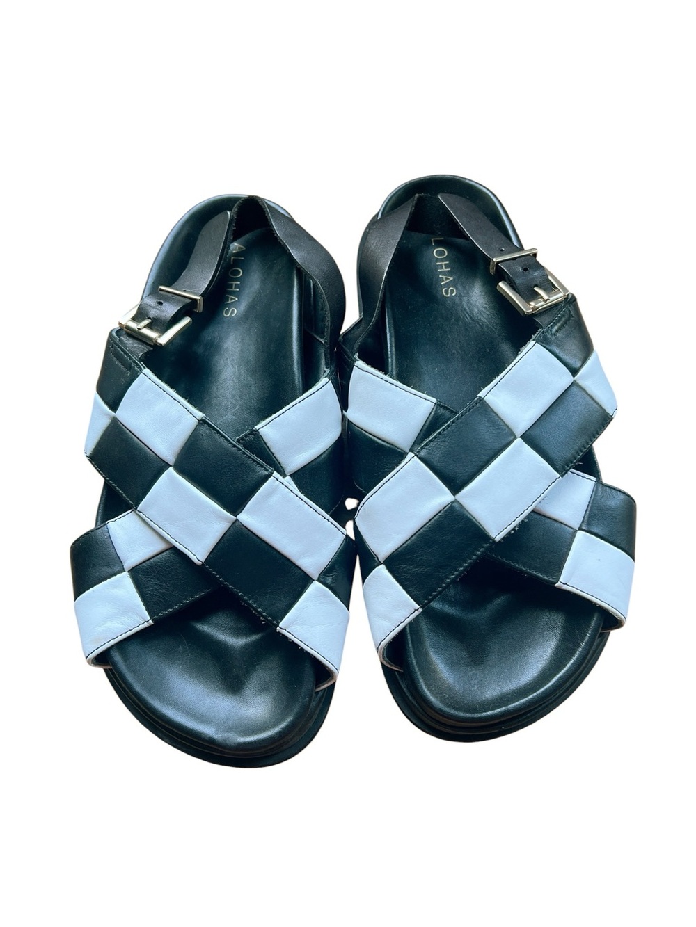 ALOHAS Black & White Checker Leather Slide Sandals 40